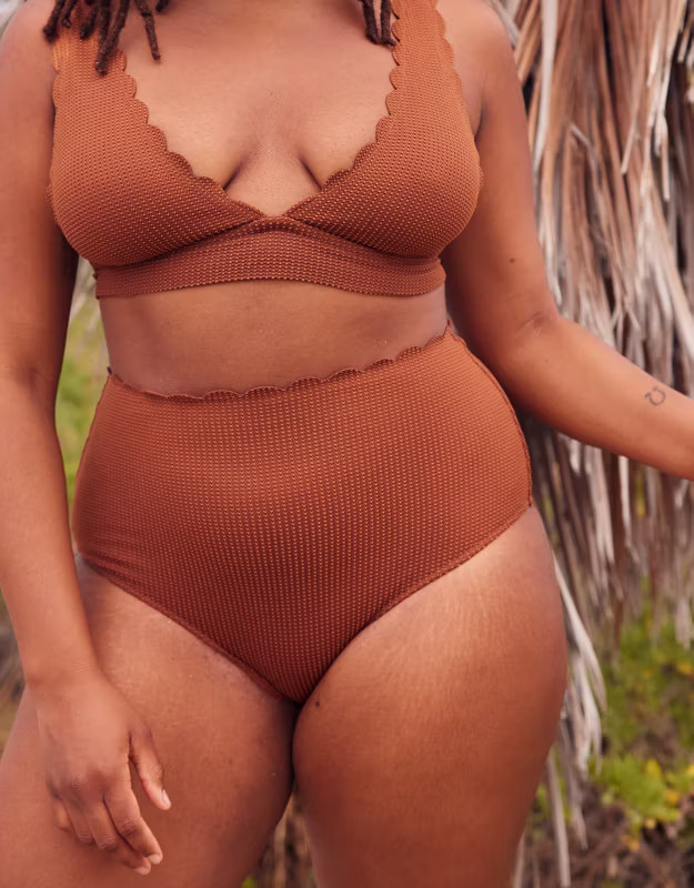 Aerie Waffle Scalloped High Waisted Bikini Bottom | Aerie