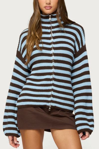 Edikted High Neck Striped Zip Up Sweater | Urban Outfitters (US and RoW)