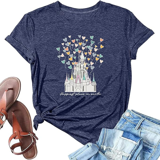 Magical Castle Shirts Women Magic Kingdom T Shirt Castle Flower Graphic Short Sleeve Tops Holiday... | Amazon (US)