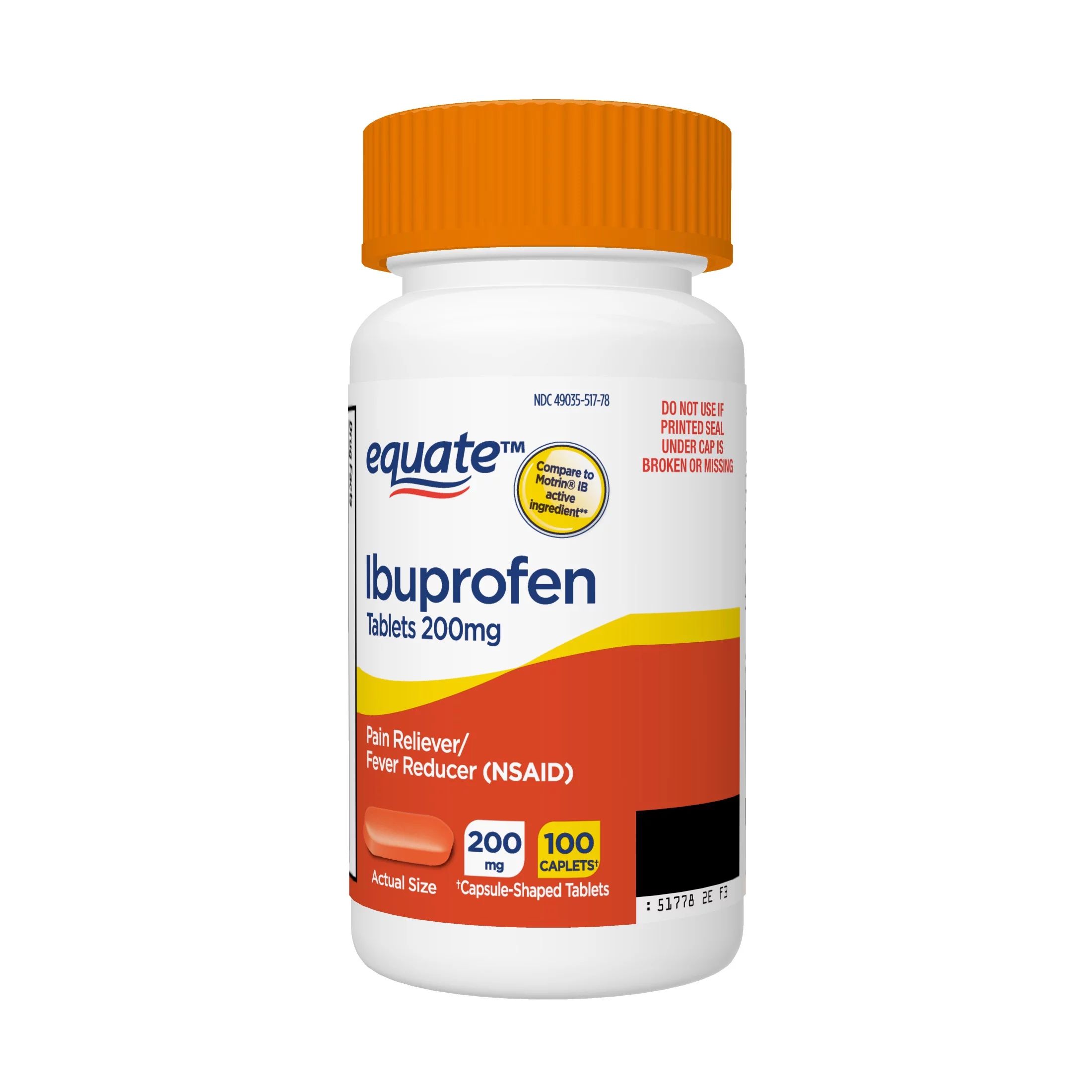 Equate Ibuprofen Tablets, 200 mg, Pain Reliever and Fever Reducer, 100 Count (Capsule-Shaped Tabl... | Walmart (US)