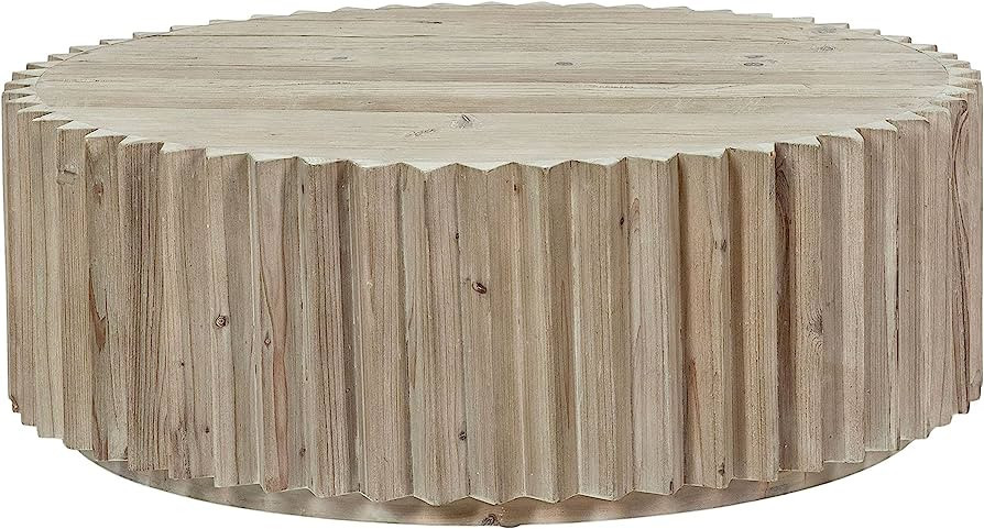 33" Round Reclaimed Pine Block Coffee Table with Fluted Edge Brown Modern Contemporary Rustic Woo... | Amazon (US)