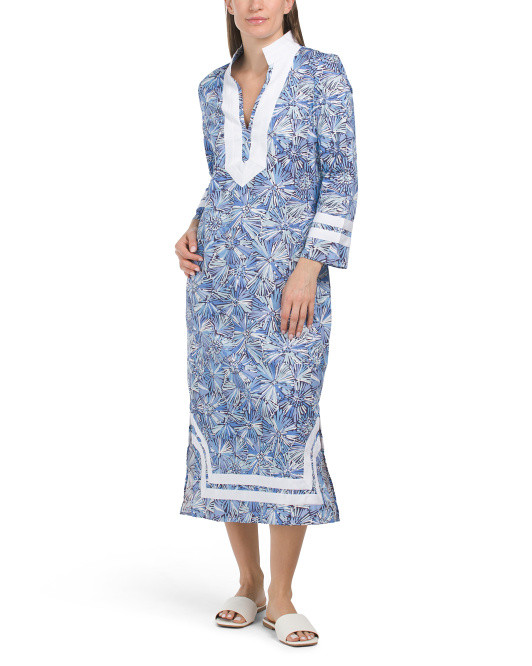 Long Sleeve Maxi Caftan With Border | TJ Maxx