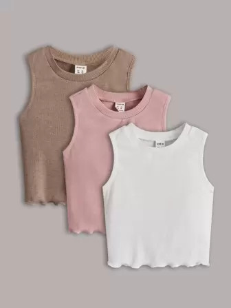 SHEIN Kids EVRYDAY Toddler Girls 3pcs Lettuce Trim Tank Top | SHEIN