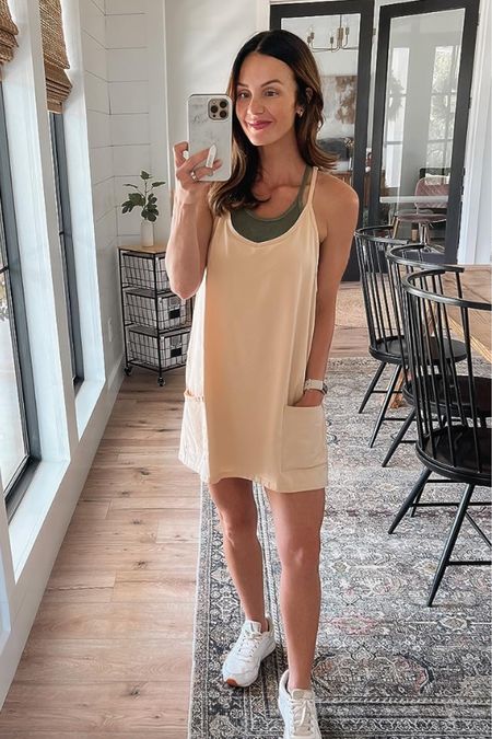 So many colors available for this comfy, free people dupe. Here’s what I love about this dress: adjustable straps, built-in shorts, good length, soft, comfortable material. I’m 5’3 wearing a size small in color khaki.

#LTKSeasonal #LTKBacktoSchool #LTKFind
