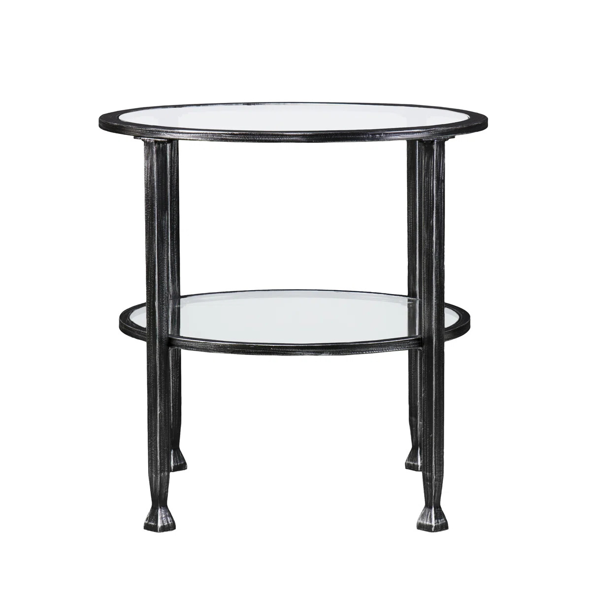 Jordyan 24" Glass And Distressed Iron Round End Table With Shelf | Wayfair North America