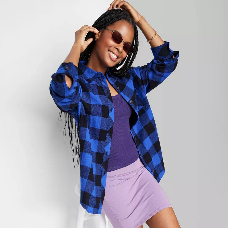 Women's Long Sleeve Hi-Low Oversized Flannel Shirt - Wild Fable™ | Target