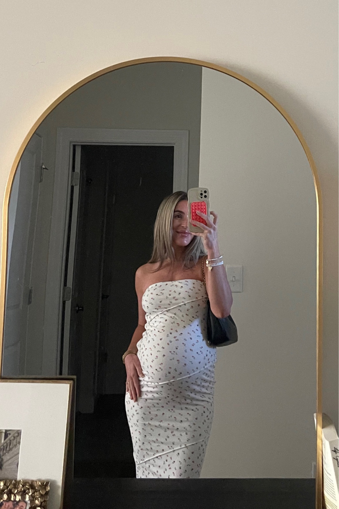 I’m 5’2” 35 weeks pregnant in a size 0 (had this before pregnancy and it has stretched the whole time)

pregnancy cocktail dress 
Pregnancy dress
Bump outfit 
Second trimester outfit 
bump friendly
bump style
bump friendly dresses
bump friendly outfits
bump friendly wedding guest dress
bump outfits
bump dress
bump style spring
bump style summer 