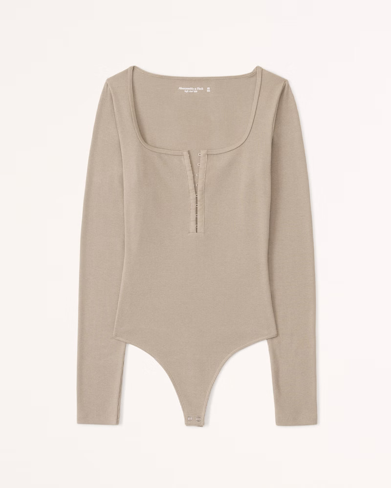 Long-Sleeve Hook-and-Eye Henley Bodysuit | Abercrombie & Fitch (US)
