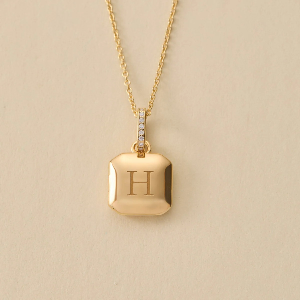 Square Mini Locket Necklace with Pavé Jump Ring | Tiny Tags (US)