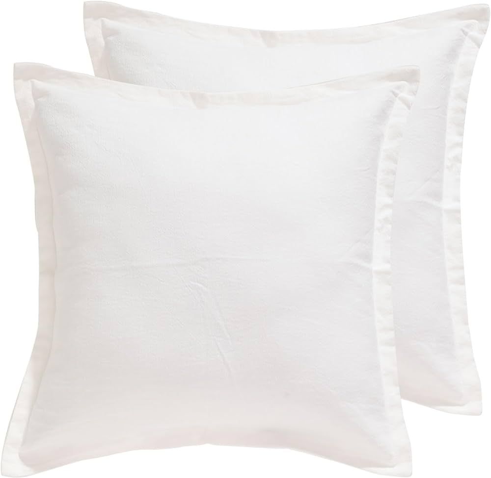 patdrea White Decorative Throw Pillow Covers 22"x22" Set of 2, Folded Edge Pillow,Farmhouse Linen... | Amazon (US)