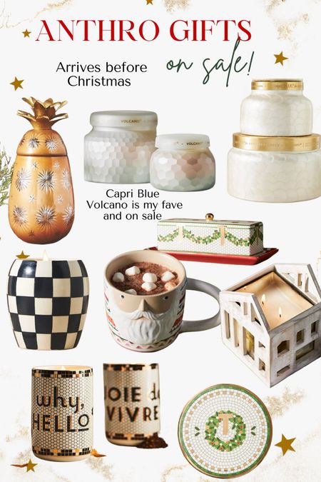 Great gifts from Anthropologie on sale and will arrive before Christmas! I love Capri blue volcano and that’s always a good gift! All Anthro candles are great and I love their small gifts and mugs. 

#LTKhome #LTKHoliday #LTKGiftGuide