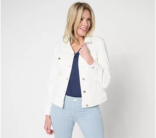 Liverpool Los Angeles Comfort Knit Denim Jacket - QVC.com | QVC