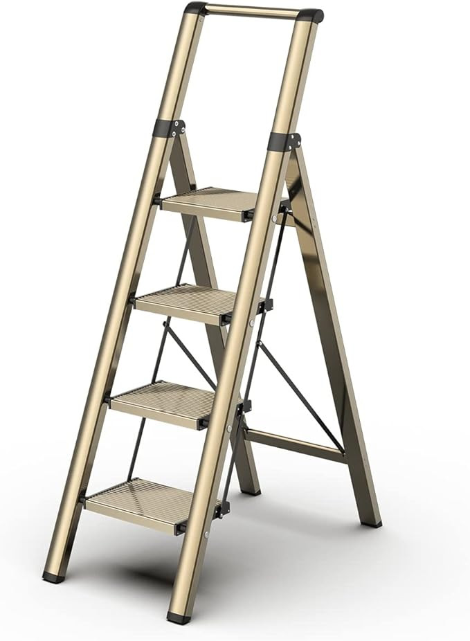 GameGem 4 Step Ladder, Aluminum Folding Step Stool with Anti-Slip Sturdy and Wide Pedal, Portable... | Amazon (US)