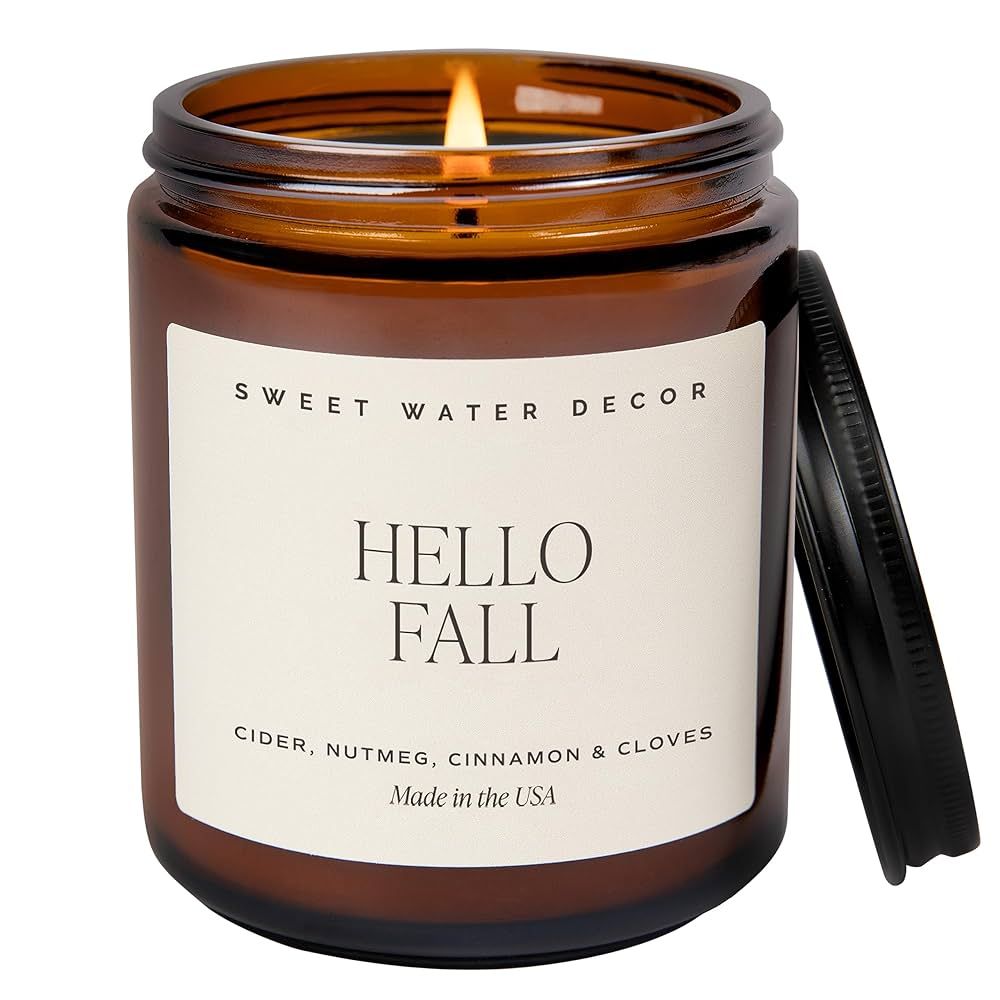 Sweet Water Decor Hello Fall Soy Candle | Hot Cider, Cinnamon, Cloves, Apple, and Nutmeg Scented ... | Amazon (US)