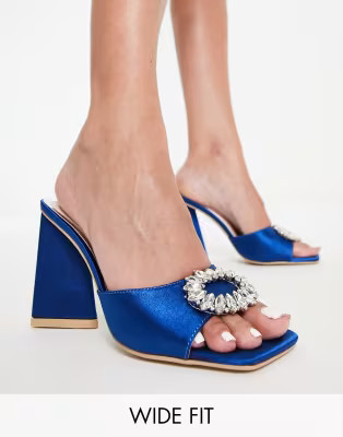 Be Mine Wide Fit Mercyy mules with embellishment in navy | ASOS (Global)