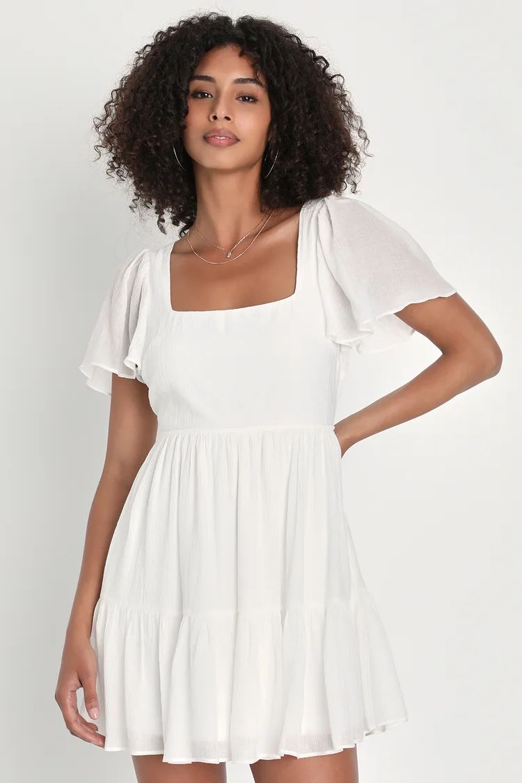 Sweet in Sienna White Tiered Flutter Sleeve Mini Dress | Lulus (US)