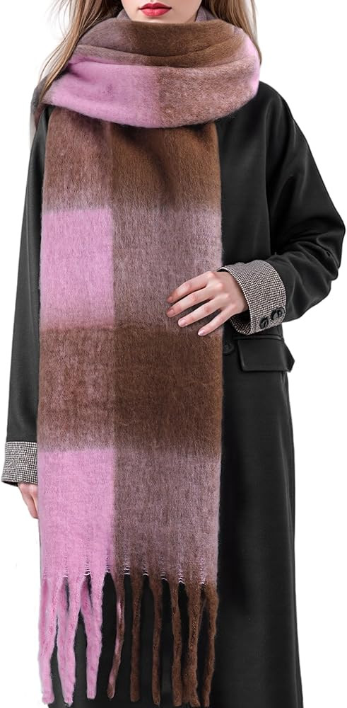 Women's Winter Scarfs, Mohair Vintage Scarf for Cold Weather, Large Chunky Scarf Cashmere Feel Bl... | Amazon (US)