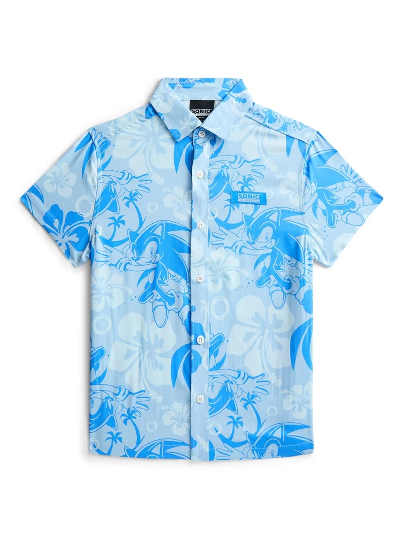 Sonic the Hedgehog Boys Graphic Button Up Resort Shirt, Sizes 4-18 | Walmart (US)