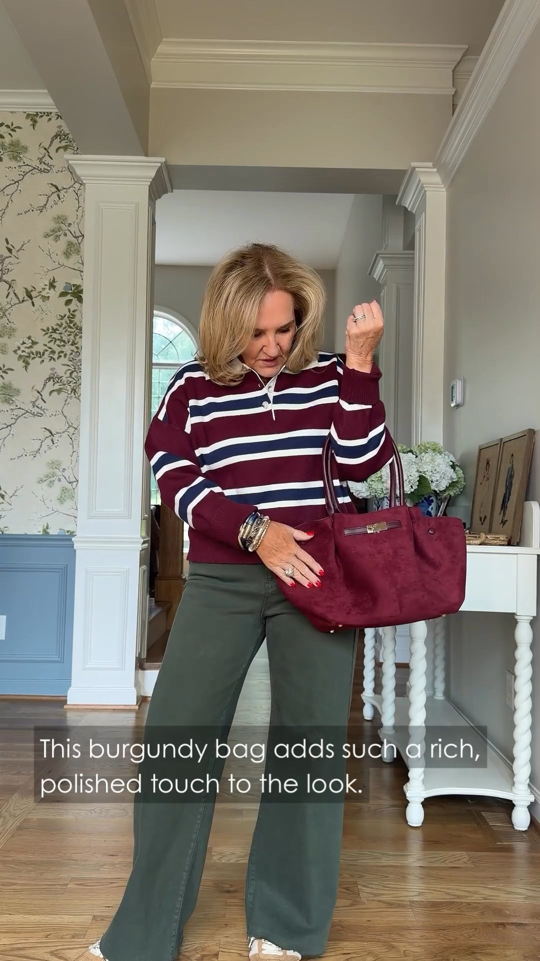 This burgundy bag is one of those pieces that can change the whole outfit. I love the rich color with the olive pants, and the size makes it practical without feeling bulky.

#LTKootd #LTKWorkwear #LTKOver40