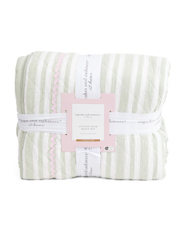 Cotton Striped Quilt Set With Rick Rack Trim | TJ Maxx