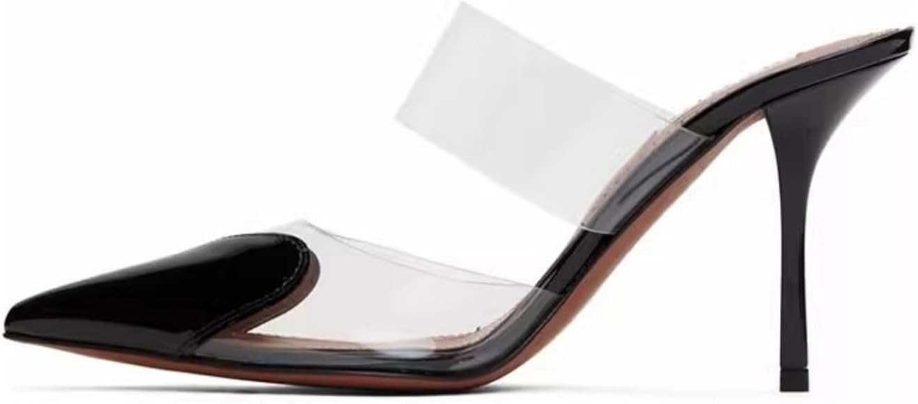 keleimusi Clear Heart Heeled Mules Transparent PVC Pointed Toe Mule Pumps Backless Slip On Clear ... | Amazon (US)
