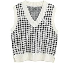 Gulajia Oversized Women Houndstooth Pattern Knit Sweater Vest Sleeveless Loose V-Neck 90s Waistco... | Amazon (US)