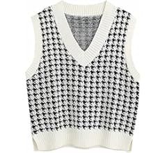Gulajia Oversized Women Houndstooth Pattern Knit Sweater Vest Sleeveless Loose V-Neck 90s Waistco... | Amazon (US)