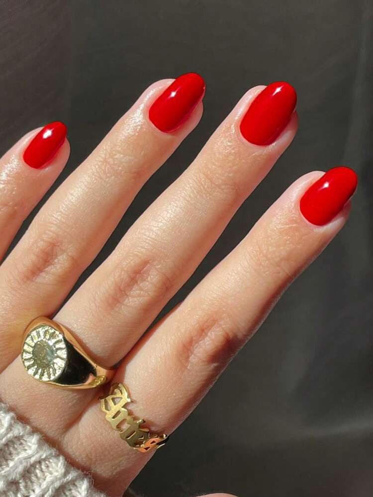 28Pcs/Set Short Oval Red Color Gloss Press On Nails, Macaron Candy Color & Red Color Full Fit Acrylic Fake Nails, Contain 1pc Jelly Glue And 1pc Nail File, Suitable For Women And Girls'daily Work, Study, And Parties Use Nail Art | SHEIN