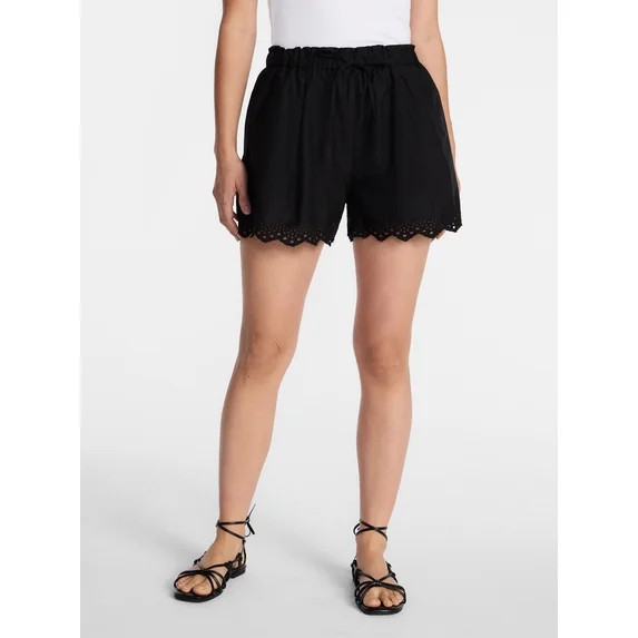 Time and Tru Women's Eyelet Trim Shorts, Sizes XS-XXXL | Walmart (US)