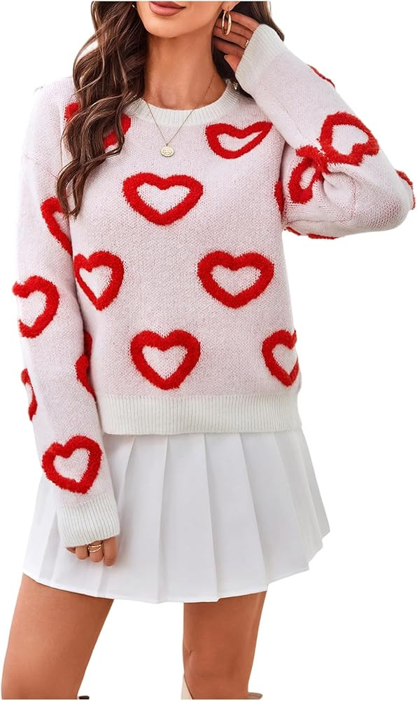 Women's 3D Floral Appliques Crewneck Sweaters Long Sleeve Drop Shoulder Pullovers Elegant Knit To... | Amazon (US)