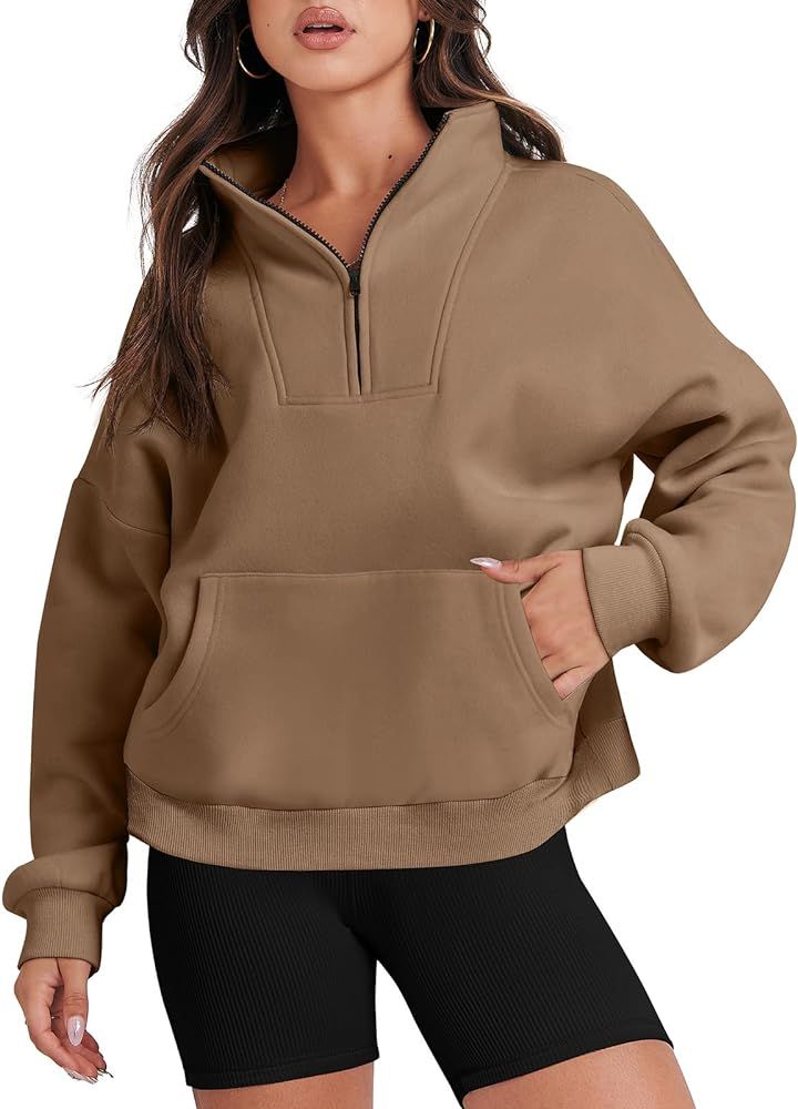 Womens Sweatshirts Long Sleeve Oversized Fleece Half Zip Crop Hoodies Teen Girls Y2K Fall Pullove... | Amazon (US)