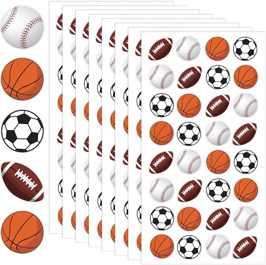 JULMELON 512Pcs Sports Stickers for Kids Classroom,Basketball Football Baseball Soccer Mixed Ball... | Amazon (US)