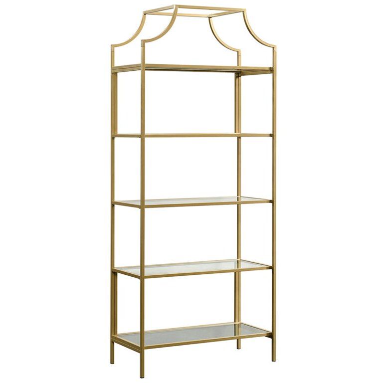 Pemberly Row Modern 5 Shelf Metal Bookcase in Satin Gold Finish | Walmart (US)