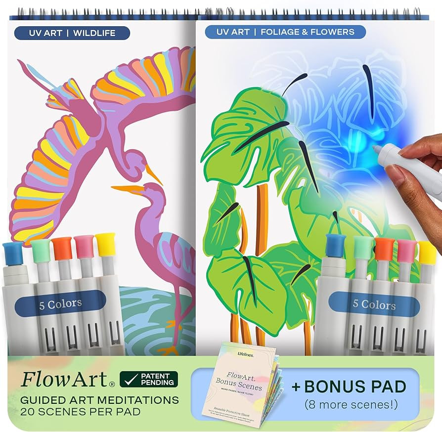 Lifelines FlowArt Activity Pads, UV Art 2-Pack & Bonus Pad - Guided Art Meditations with Illumina... | Amazon (US)