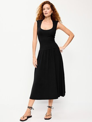 Jersey Knit Drop-Waist Midi Dress | Old Navy (US)