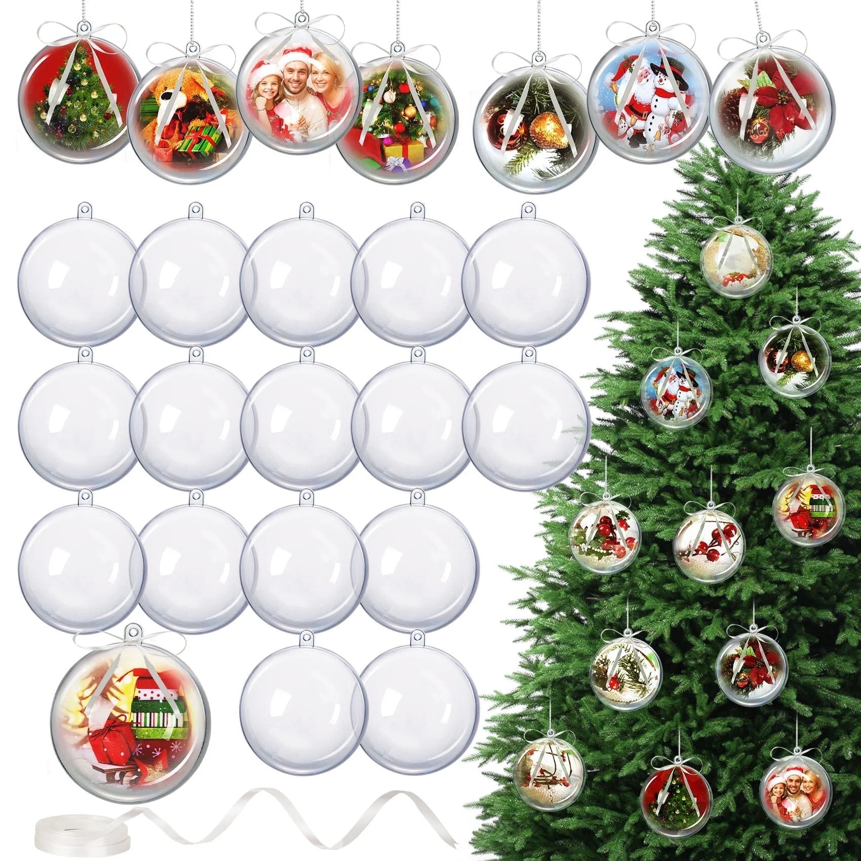 Scidweet 24 Pcs Christmas Ornaments, 3.15" Clear Plastic Christmas Fillable Ball DIY for Home Han... | Walmart (US)