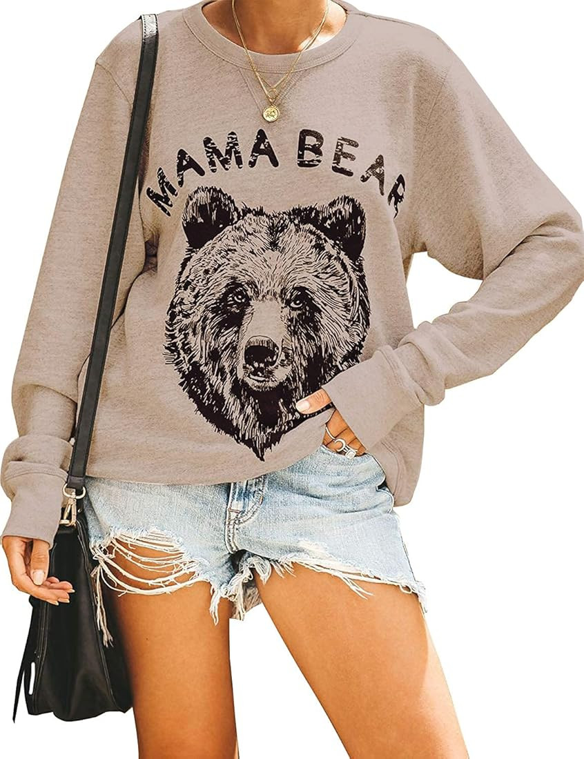 Blooming Jelly Women's Cute Long Sleeve Top Loose Mama Bear Crewneck Pullover Sweatshirt | Amazon (US)