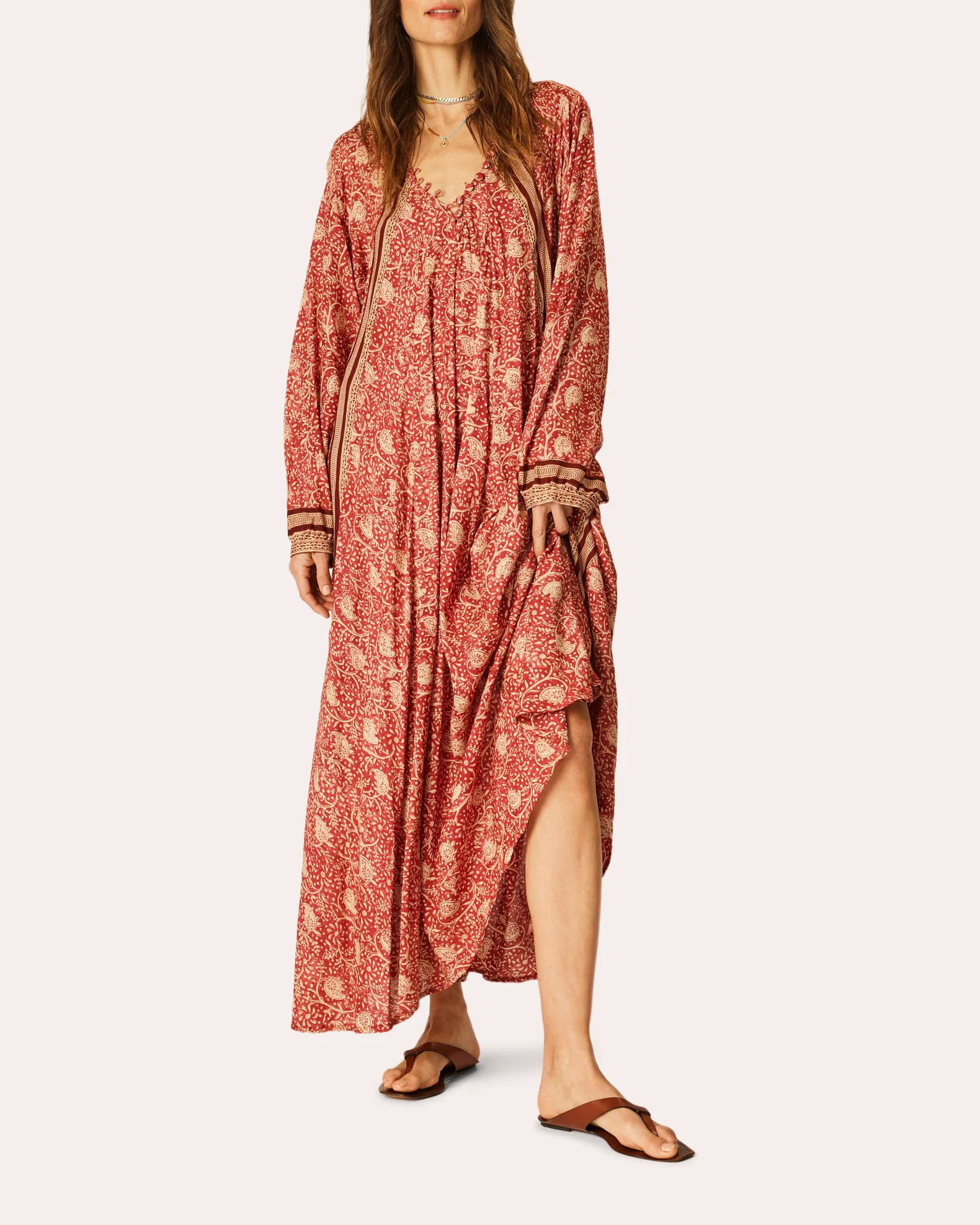 Natalie Martin Women's Fiore Floral-Print Maxi Dress in Water Lily Terracotta Rayon | Olivela