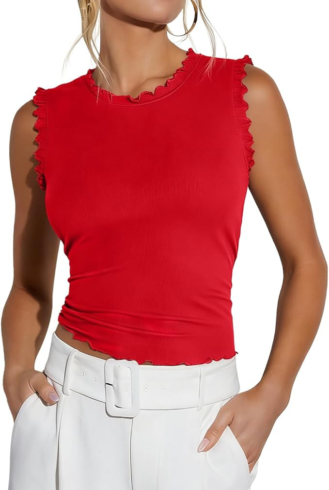 EZBELLE Women's Summer Tank Tops Ribbed Knit Ruffle Shirts Sleeveless Blouse Casual Clothes 2026 | Amazon (US)