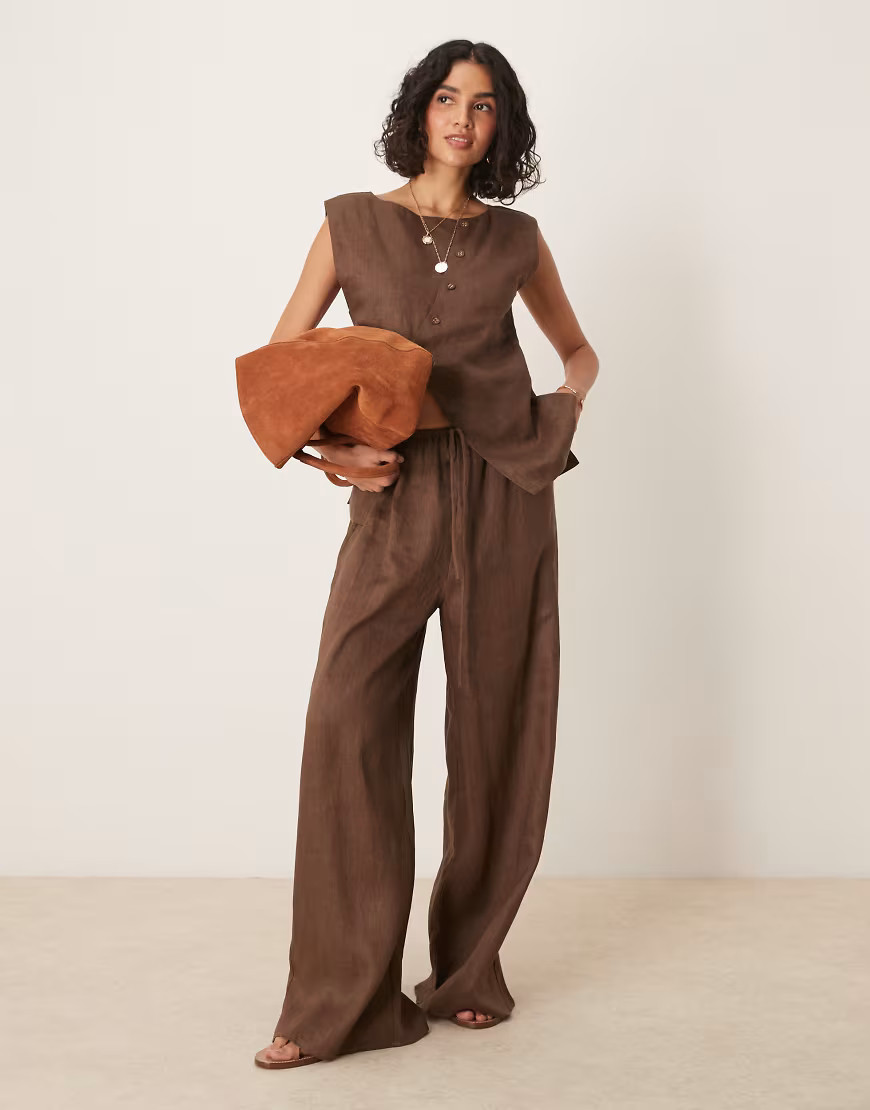 VRG GRL raya inen pants in chocolate co-ord-Brown | ASOS (Global)
