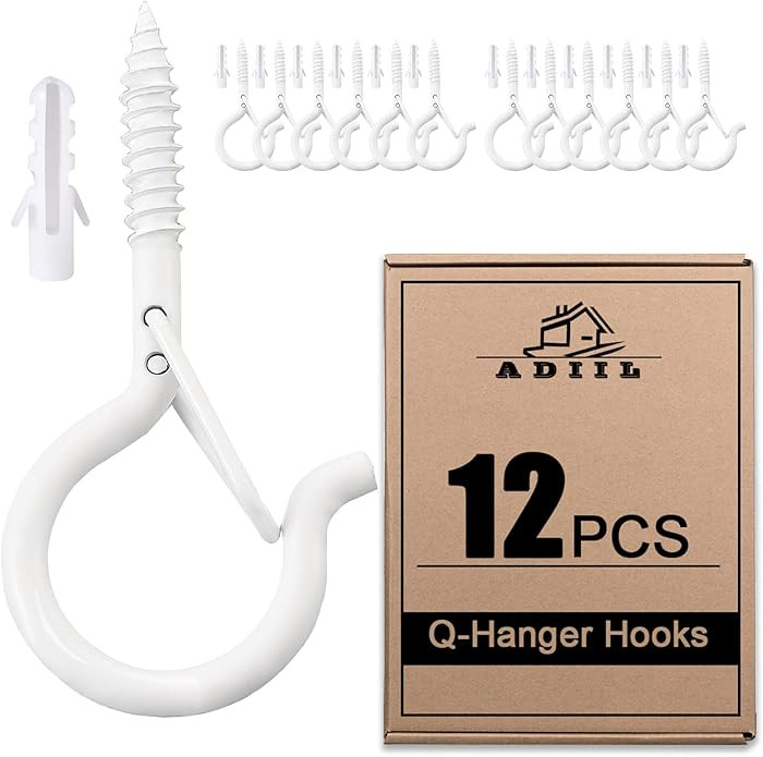 ADIIL 12 PCS Q Hanger Hooks with Safety Buckle, Windproof Screw Hooks for Hanging Outdoor String ... | Amazon (US)