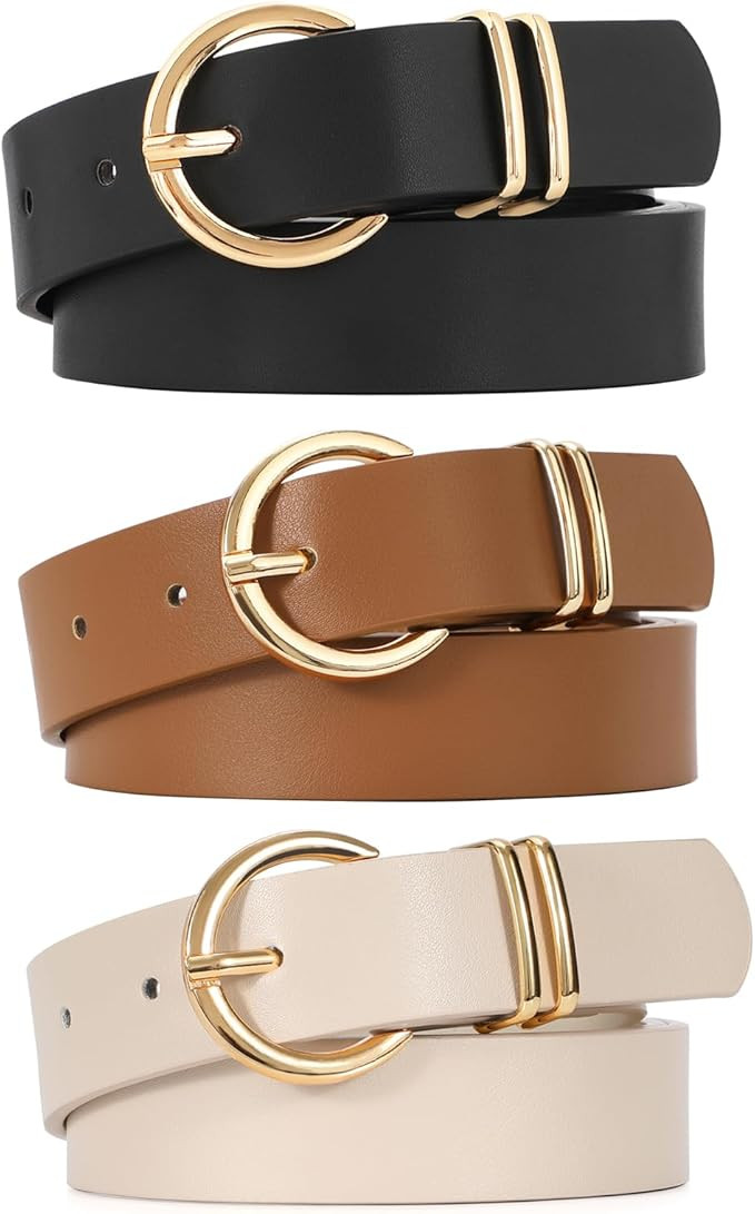 VONMELLI 3 Pack Women's Belts for Jeans Pants Fashion Gold Buckle Ladies Dress Belt | Amazon (US)