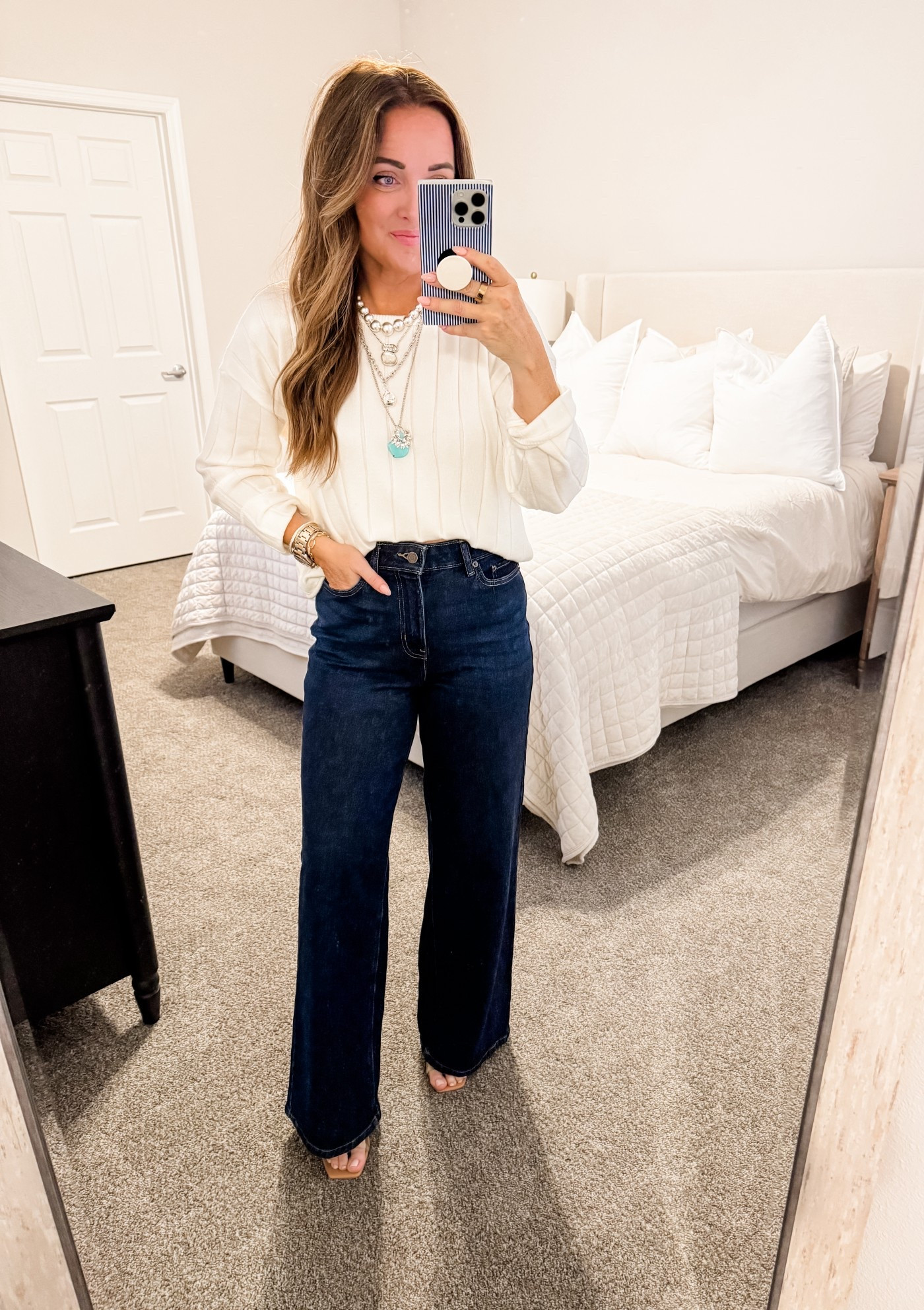 Denim - 4 (size down), Top - M (tts)
5’2” 140 lbs 
—
Walmart fashion | Walmart finds | Walmart denim | White sweater | Spring sweater | Spring fashion | Transitional look | Dark denim | Straight leg denim | Wide leg denim 

#LTKWorkwear #LTKspring #LTKspringtrends
