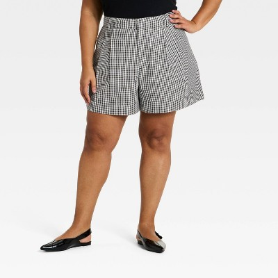 Women's Linen Pleated Shorts - A New Day™ Black Gingham 17 | Target