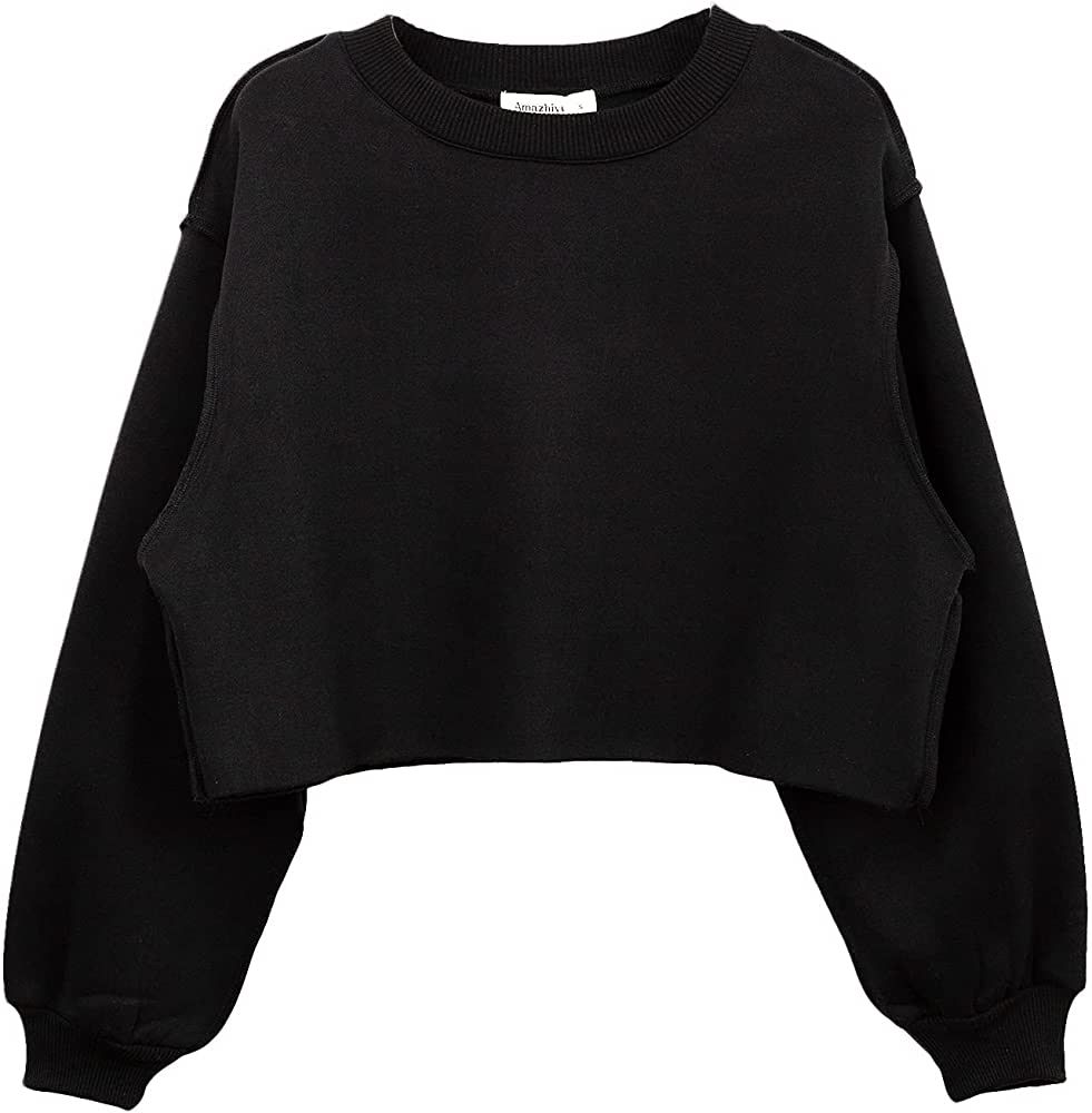 Amazhiyu Women Cropped Sweatshirt Long Sleeves Pullover Fleece Crop Tops | Amazon (US)