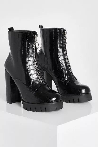 Chunky Zip Front Ankle Boots | Boohoo.com (US & CA)