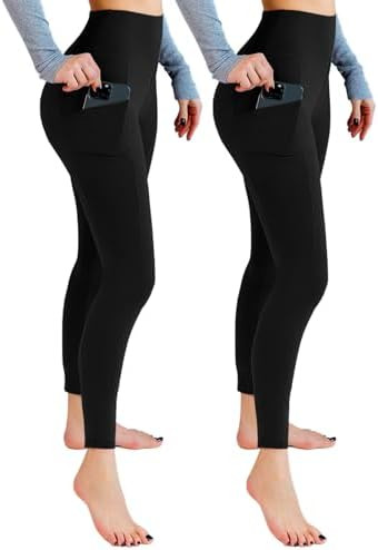 Leafigure 2 Pack Leggings with Pockets for Women, High Waisted Soft Leggings for Yoga Gym | Amazon (US)