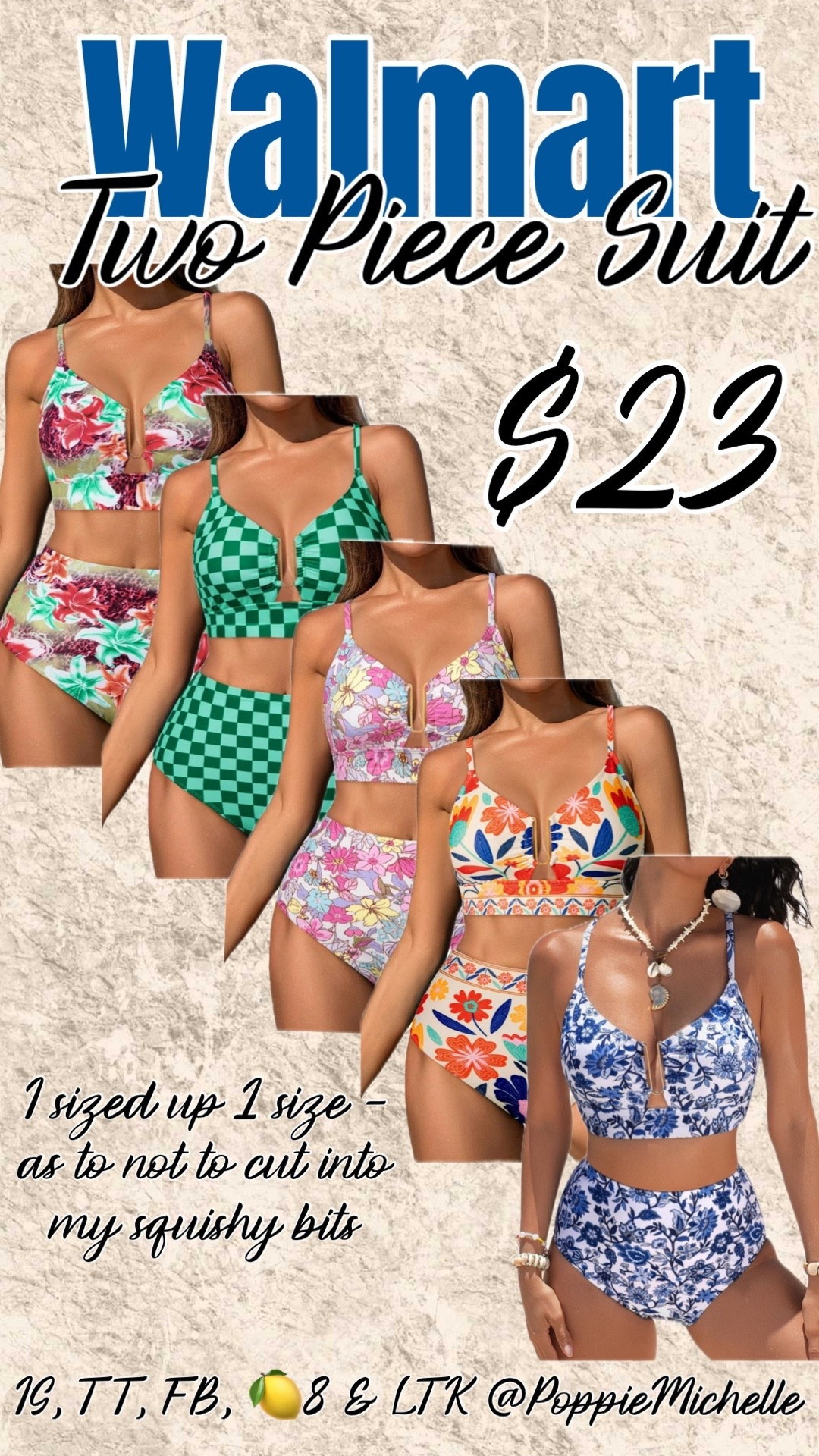 Ok!! This is a great swimsuit!!

It’s covers all the bits- yet it’s still cute! 

I did size 1 up to a large.  I don’t like the  elastic to cause extra lumps. 

2 piece floral print bathing suit 
Blue and white floral print bathing suit. 
Checkered two piece bathing suit. 
Bating suit with gold hardware 

#LTKootd #LTKdayinmylife