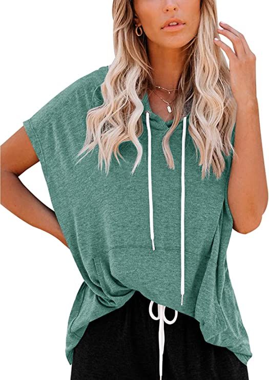 Vivitulip Women's Short Sleeve Tops Casual Loose Fit Pocket Tunics Hoodies Shirts | Amazon (US)