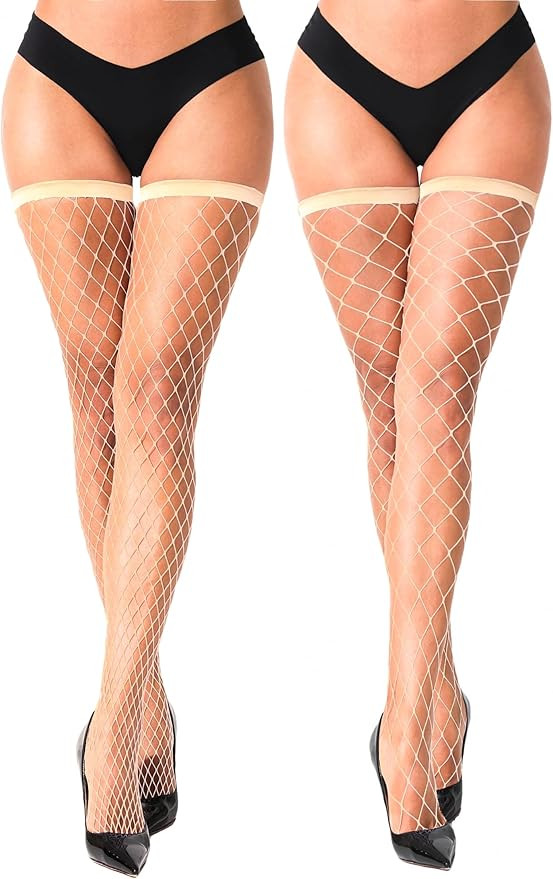 2 Pairs Thigh High Fishnet Stockings Sparkly Fishnet Tights for Women, Rhinestone Fishnets Stocki... | Amazon (US)